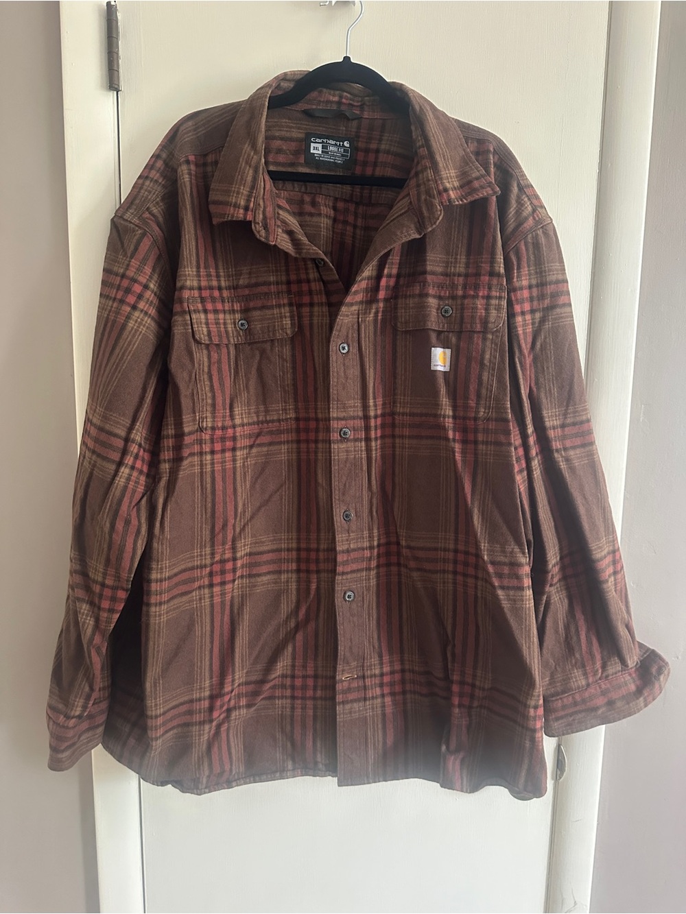 Carhartt Brown Plaid Lightweight Shirt Jacket with Red Accents